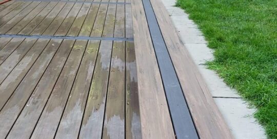 Wooden planks are featured outdoors